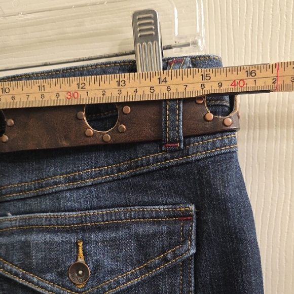 L.A. Blues Women's Dark Blue Flare Jeans with Brown Studded Belt Size 8 - Picture 6 of 8